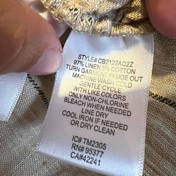 Sanctuary Ocean Button Down Shirt 1X Linen Blend Neutral Coastal Grandma Stripes - Picture 5 of 8